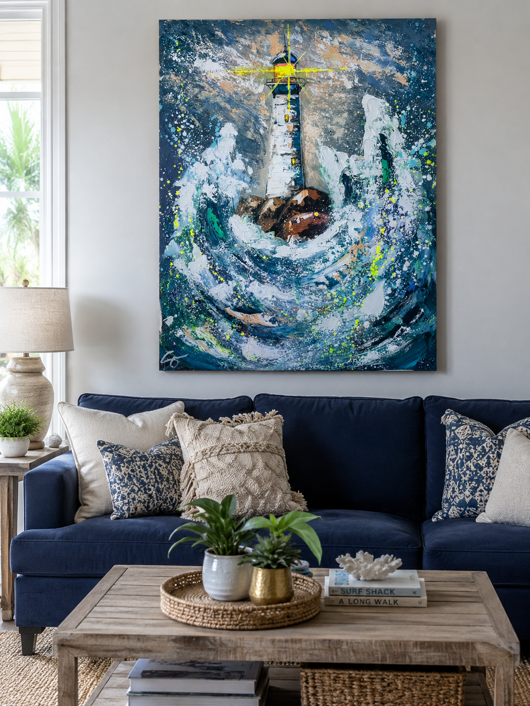 36x48 original Lighthouse “be the light to someone’s darkness” by Sam Glenn