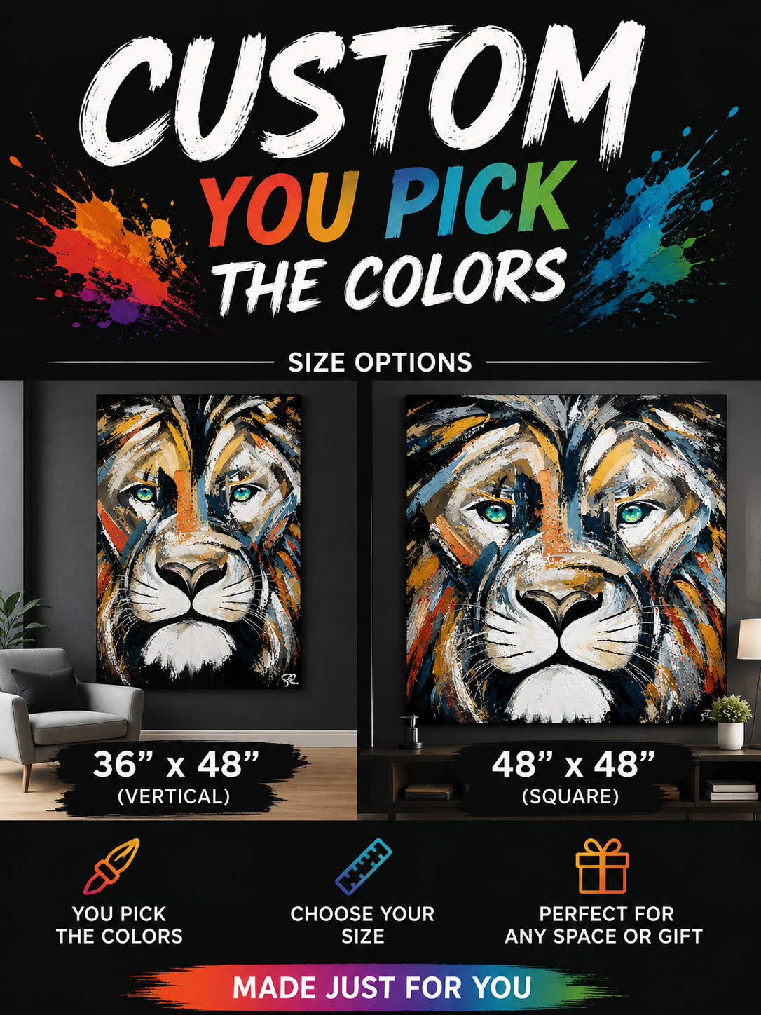 (XXL) CUSTOM Sam Glenn LION PAINTING “Be Strong and Courageous”