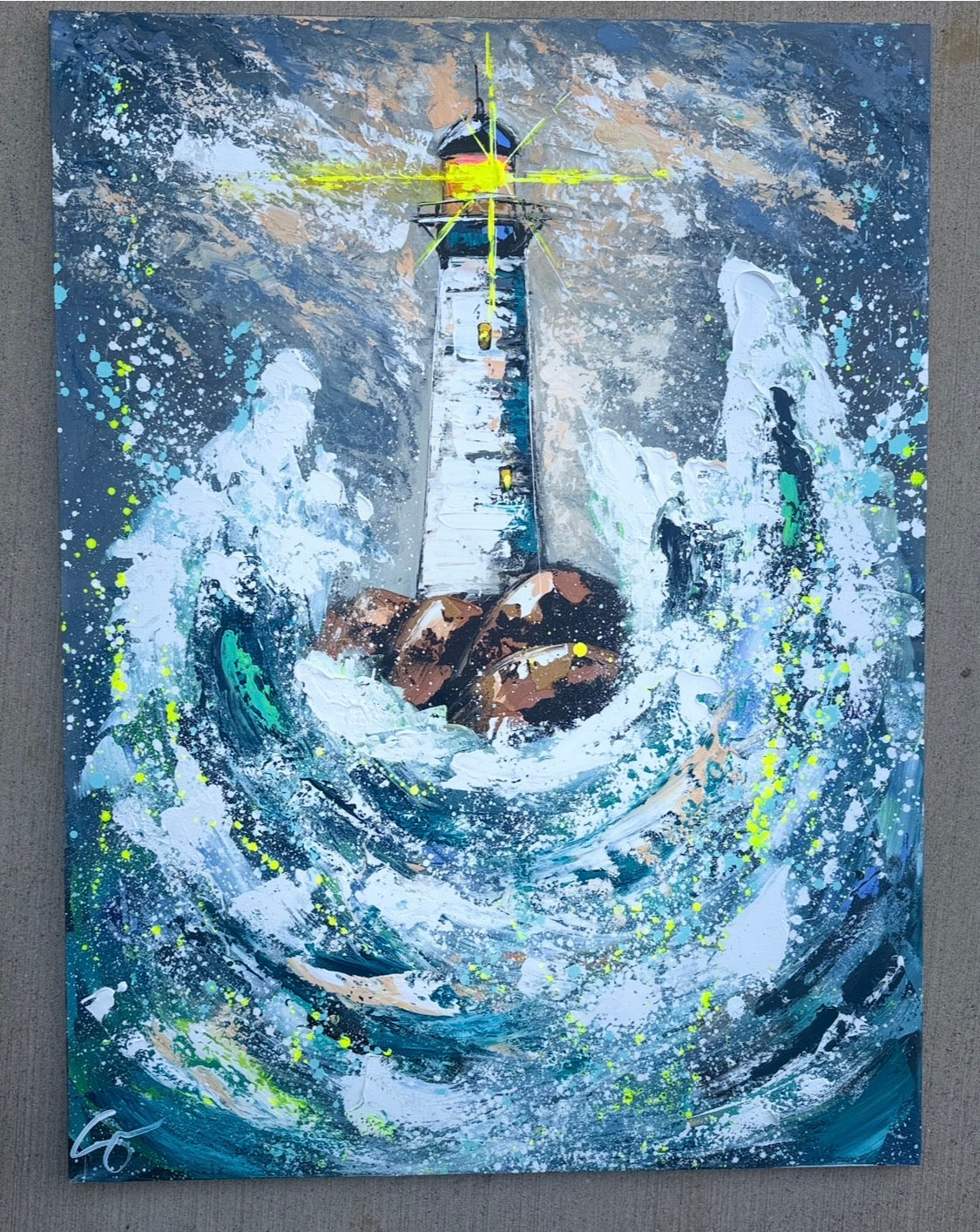 36x48 original Lighthouse “be the light to someone’s darkness” by Sam Glenn