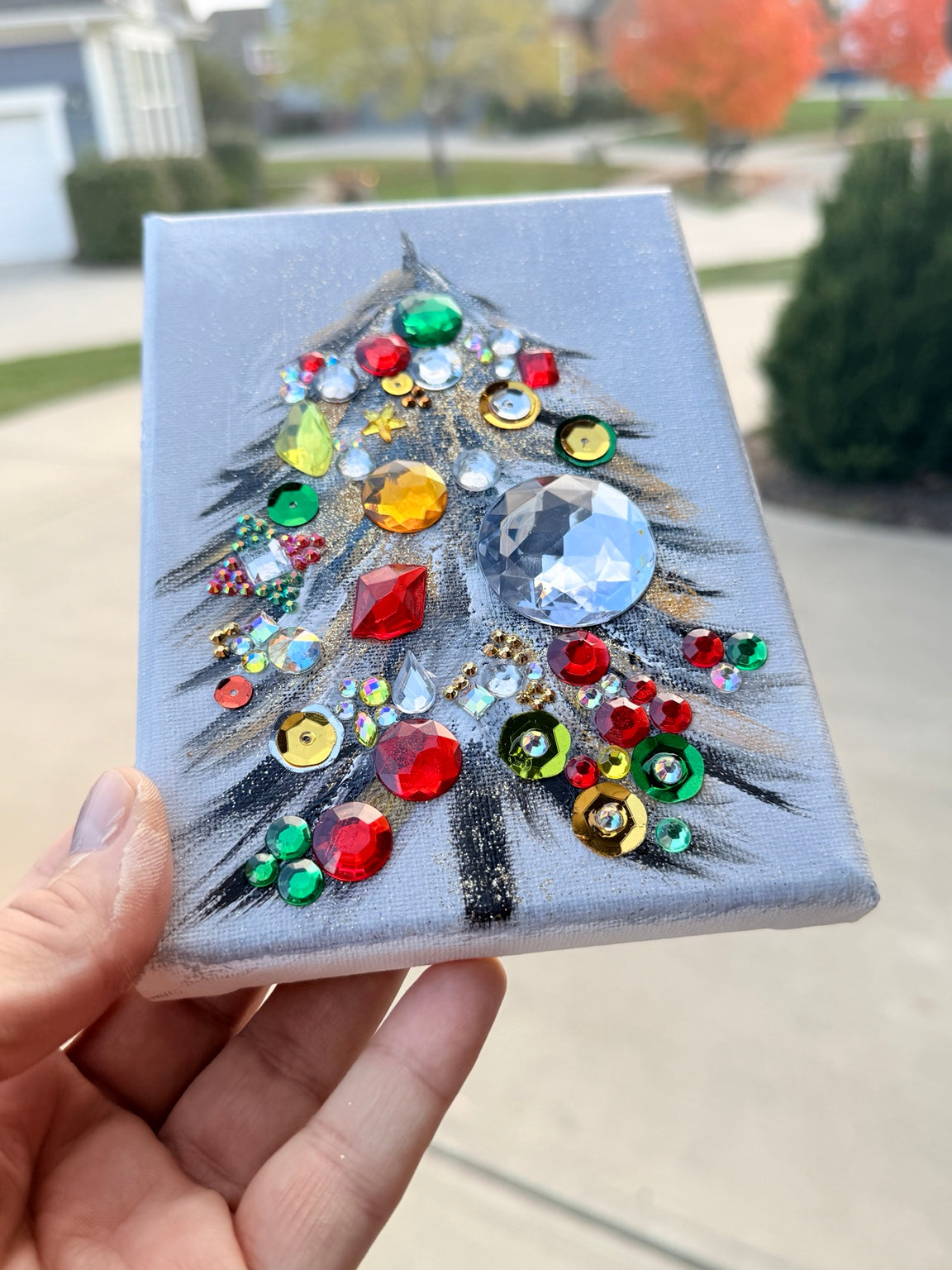 Actual Christmas Wishes original gemstone holiday tree painting by Sam Glenn