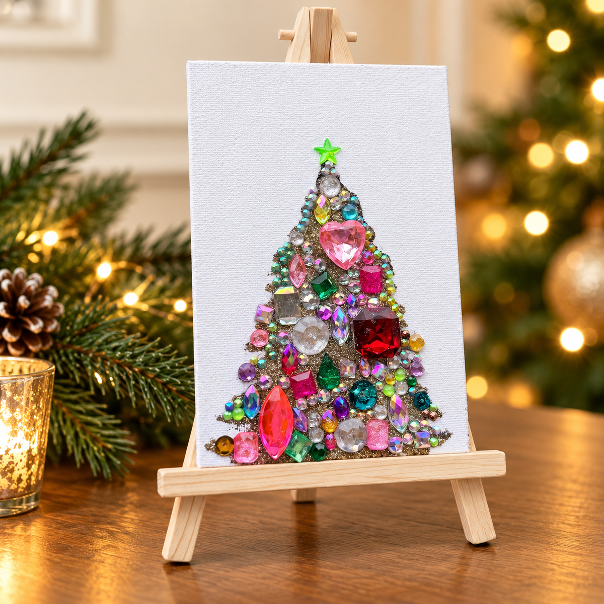 Heart of Christmas original 4 × 6 jeweled tree with included easel in holiday setting