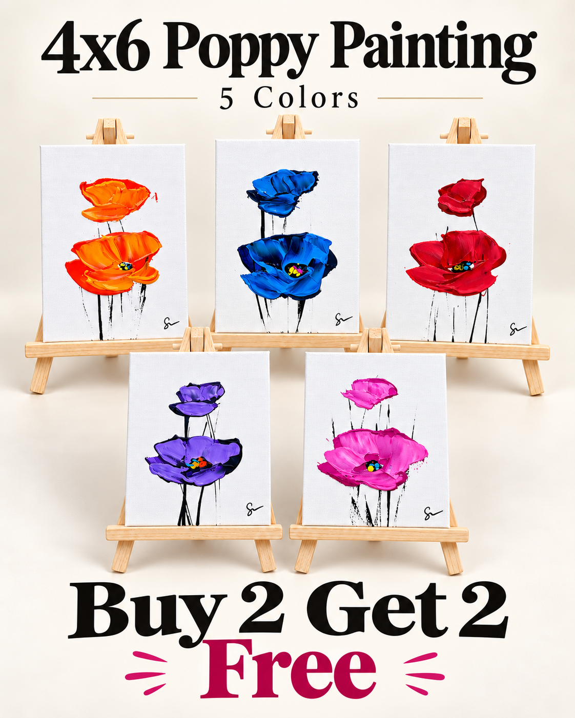 4x6 Poppy Painting. 5 Colors. Buy 2 Get 2 Free.